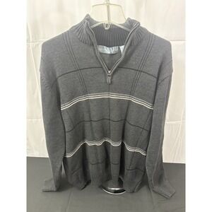 Oscar de la Renta Mens XL 1/4 Zip Sweater Gray Windowpane Striped Cotton Blend